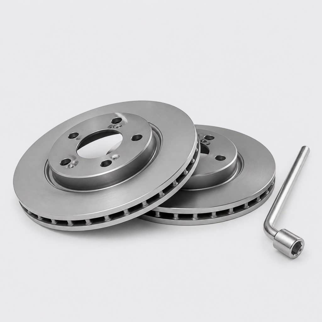 Paire de disques de frein avant compatible Clio IV sur fond clair