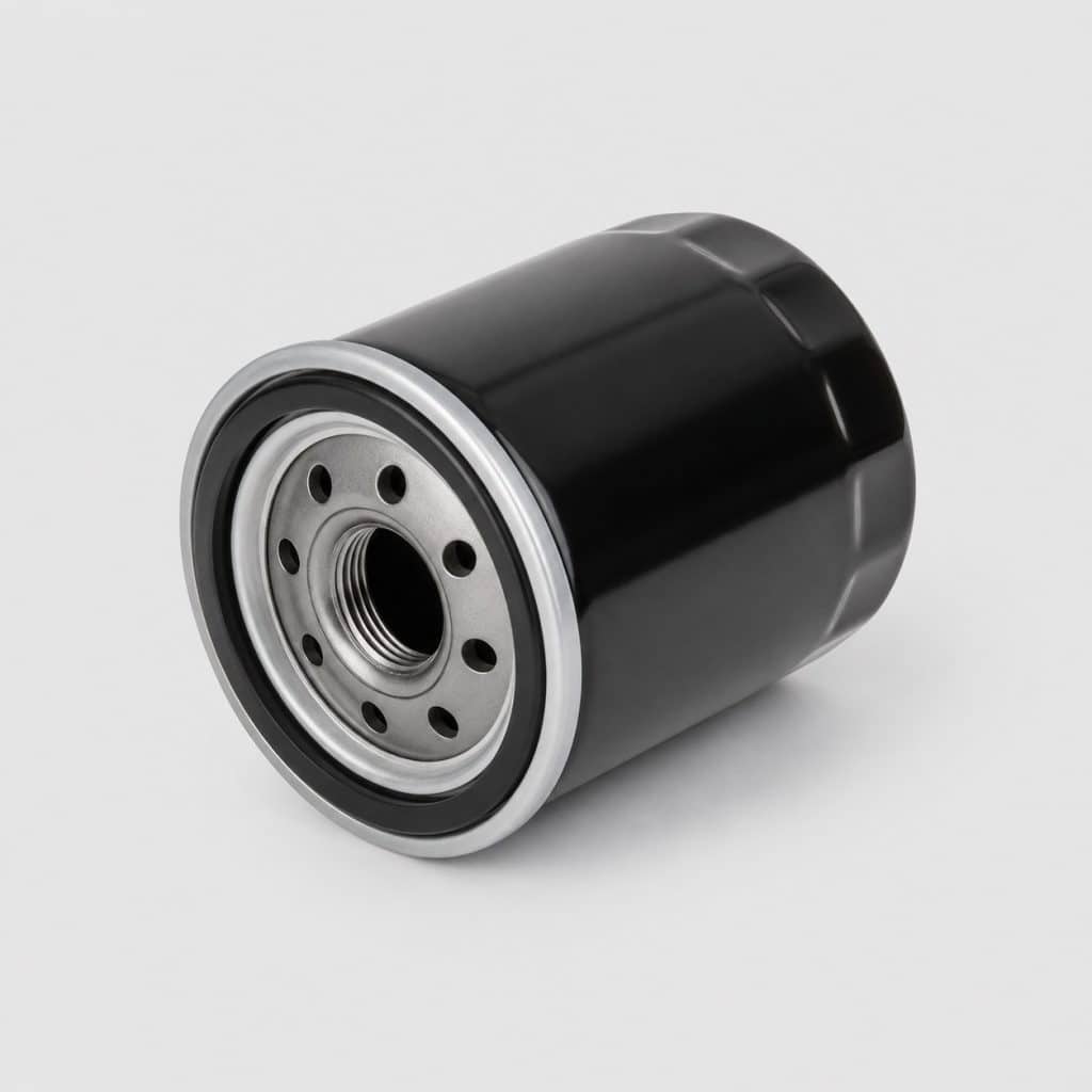 Filtre à huile vissé cylindrique sur fond clair