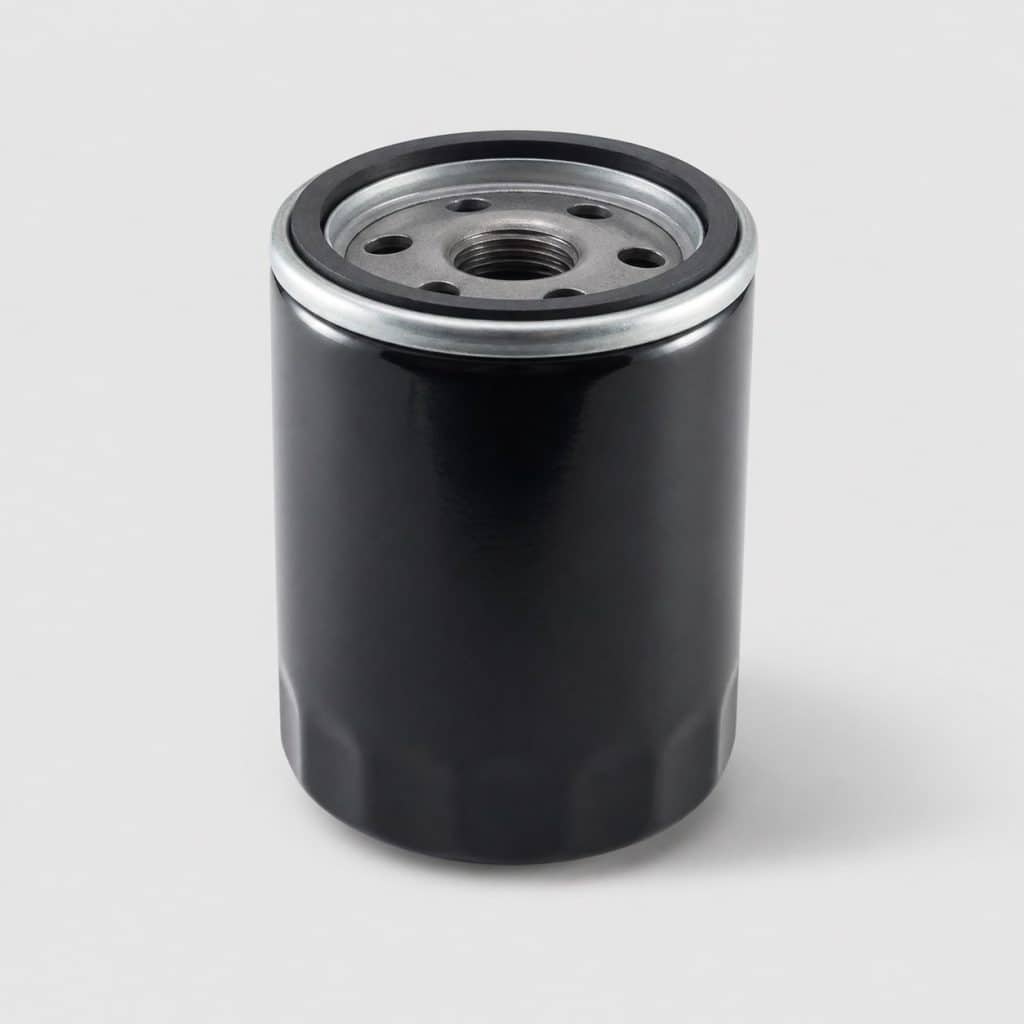Filtre à huile vissé cylindrique sur fond clair