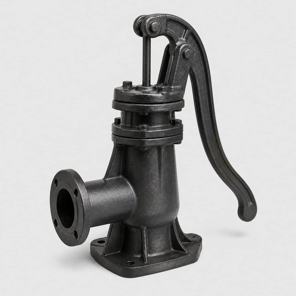 Pompe à eau mécanique en fonte sur fond clair