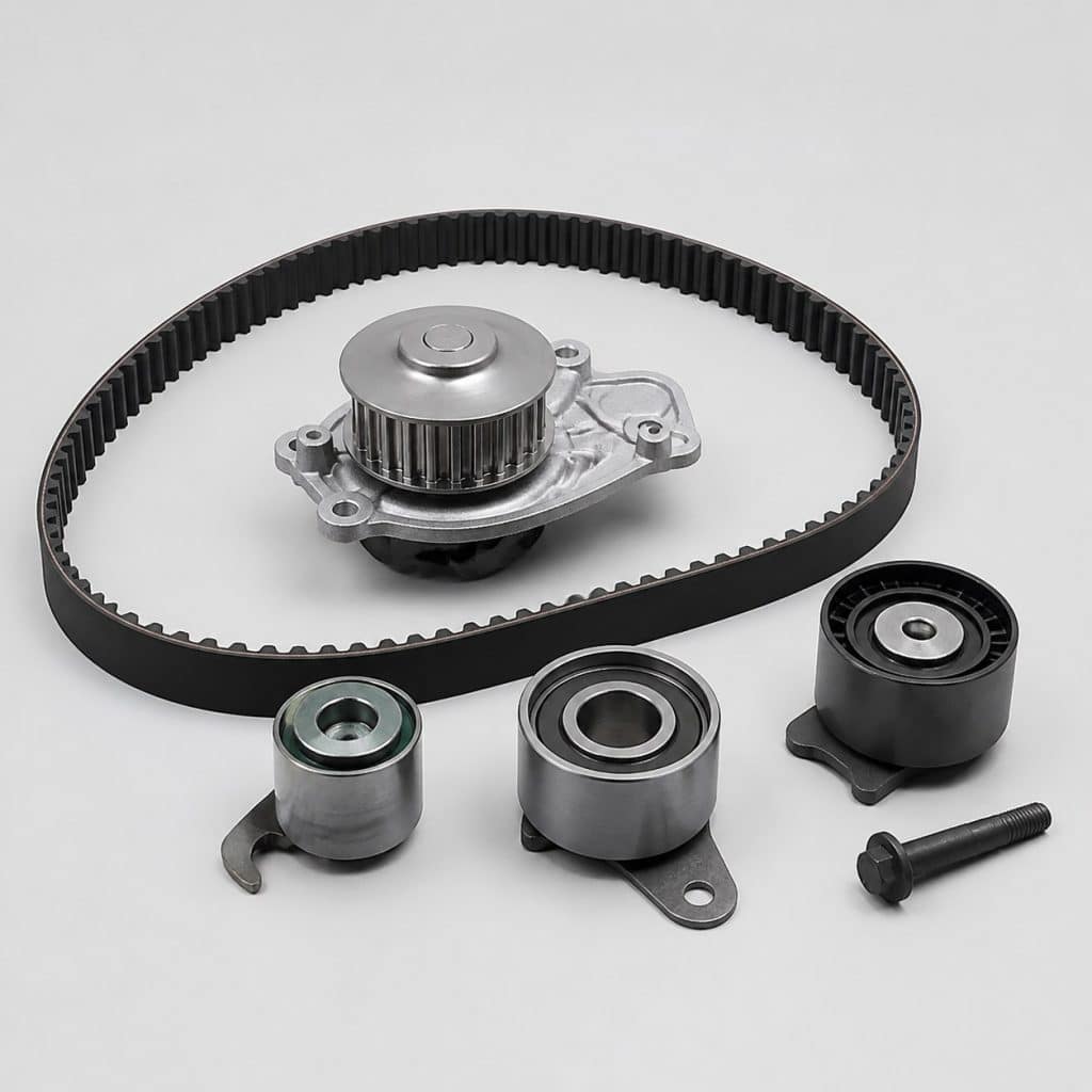 Kit de distribution complet avec pompe à eau sur fond clair